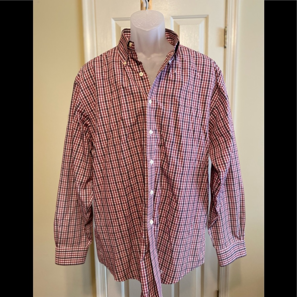 Brooks Brothers - Mens checkered wine/white/gray button down shirt, Size: L